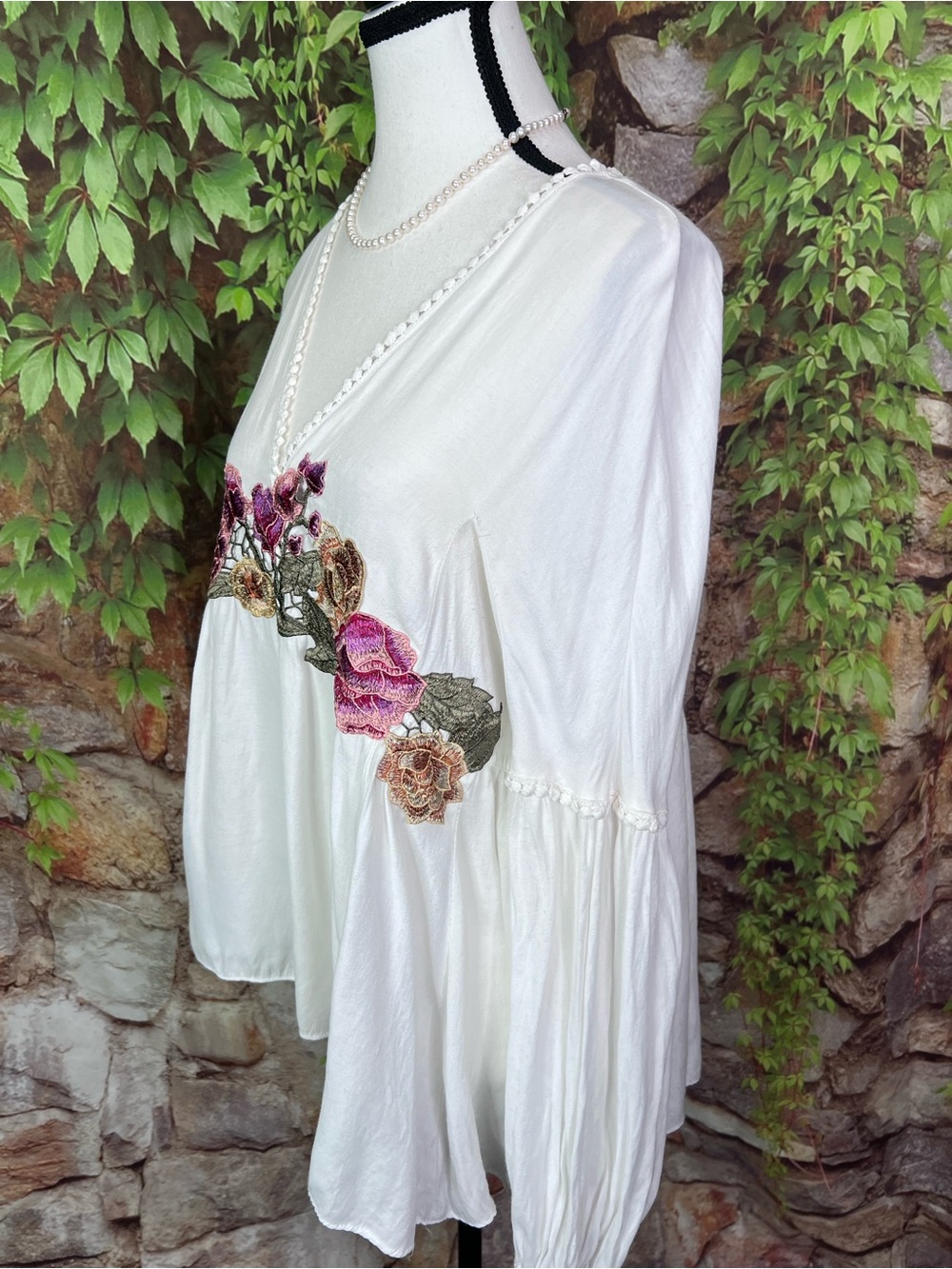 MAX STUDIO White Bohemian Embroidered Blouse, S - Picture 5 of 13